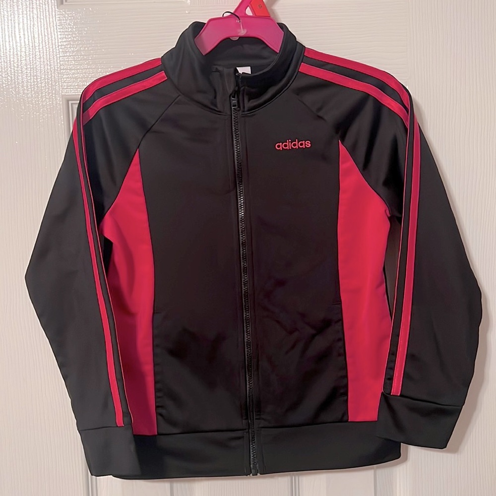 Adidas Girls Track Jacket- Black/Pink- Size 6